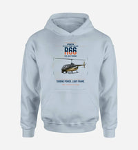 Thumbnail for Robinson R66 design on light blue double-side hoodie, single-side print