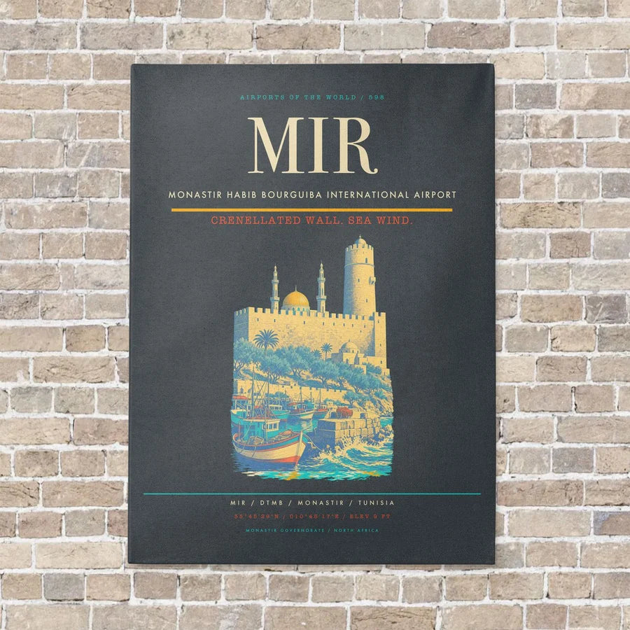 Monastir Habib Bourguiba International Airport MIR vertical canvas print - no frame - gray background