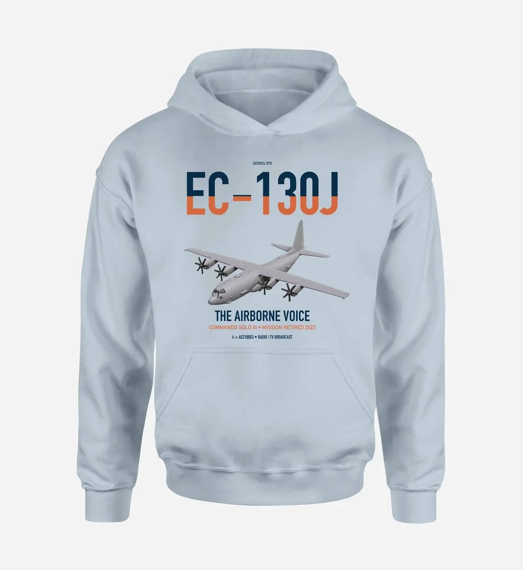 EC-130J Commando Solo III design on light blue double-side hoodie, single-side print