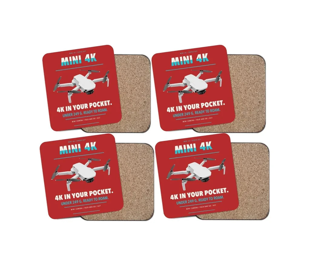 DJI Mini 4K design on red 4 pieces set coaster