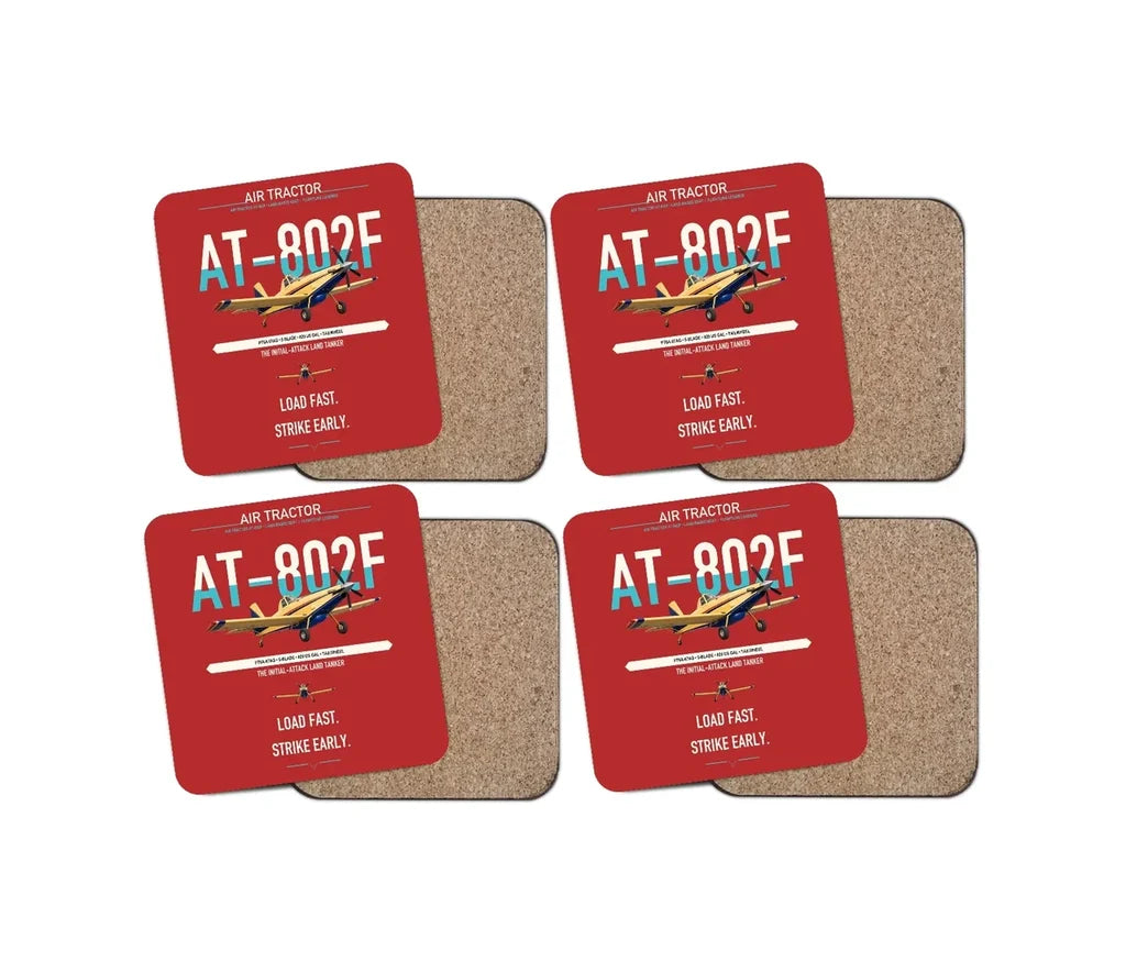 Air Tractor AT-802F design on red 4 pieces set coaster