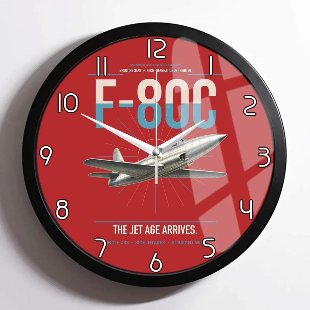 F-80C Shooting Star design on red framed wall clock