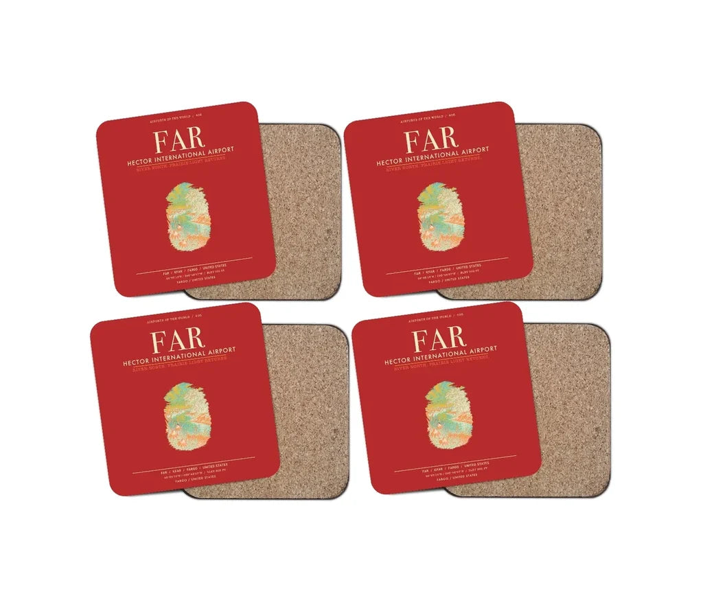Hector International Airport (FAR) design on red 4 pieces set coaster