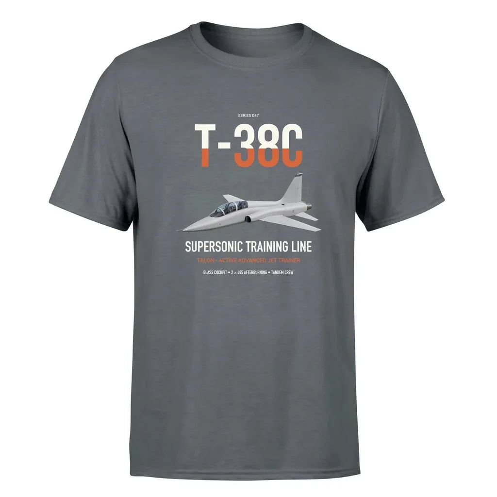 T-38C Talon design on gray double-side t-shirt, single-side print