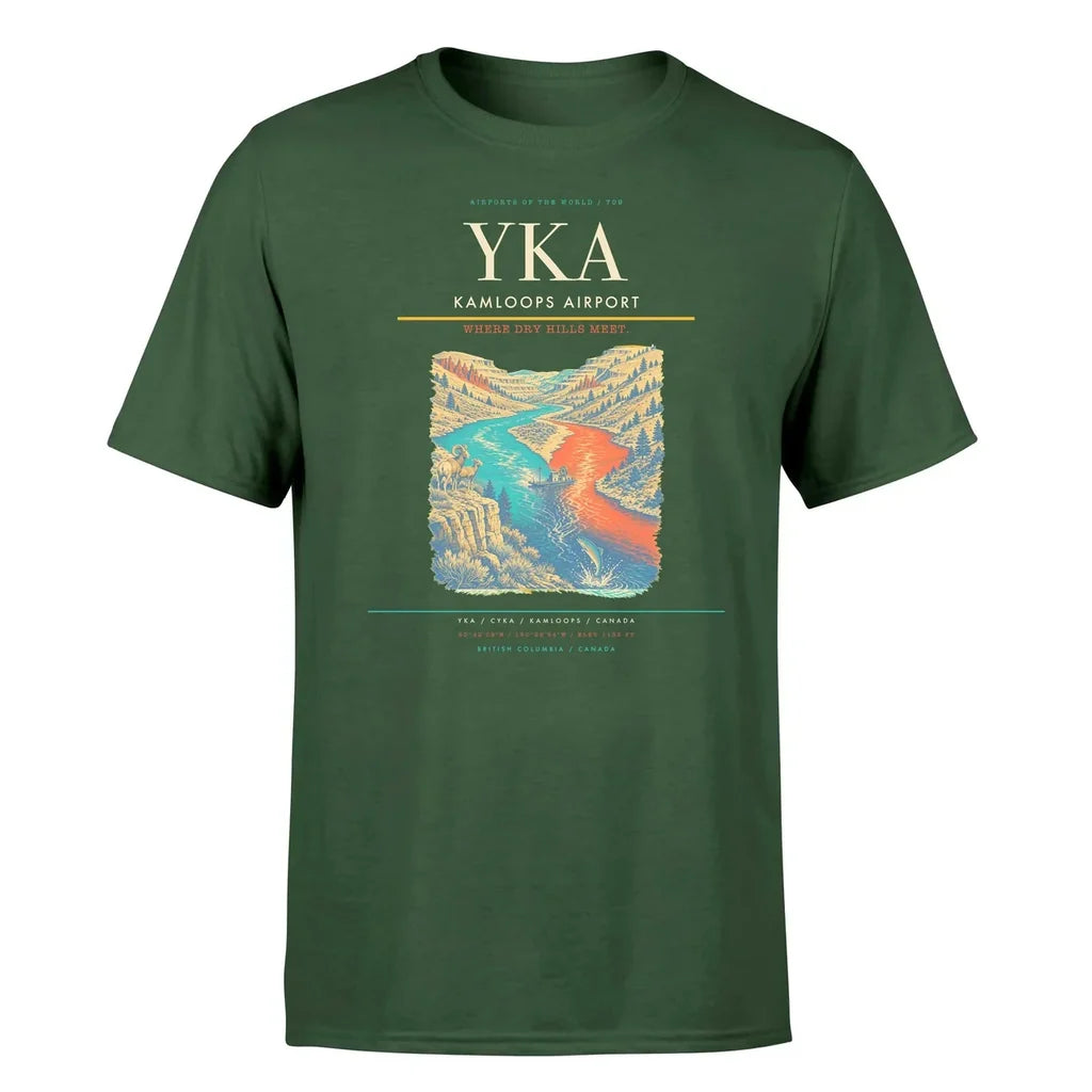 Kamloops Airport (YKA) T-Shirt single-side front print in Dark Green | kamloops-airport-yka-double-side-t-shirt