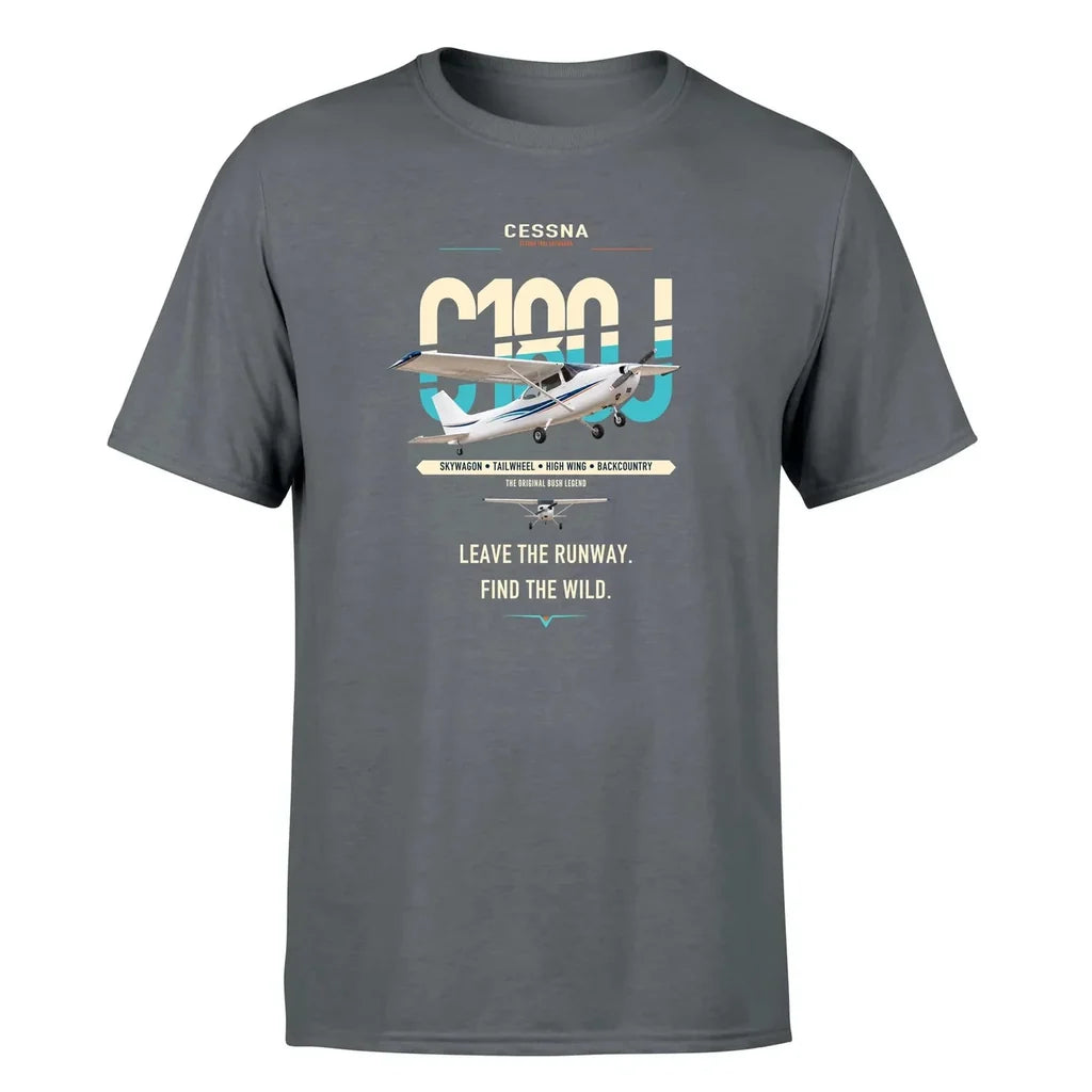 Cessna 180J Skywagon design on gray t-shirt, single-side print