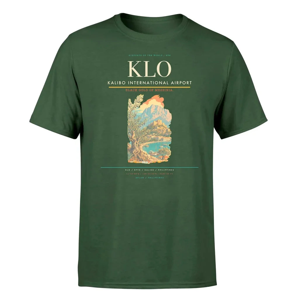 Kalibo International Airport (KLO) T-Shirt single-side front print in Dark Green | kalibo-international-airport-klo-double-side-t-shirt