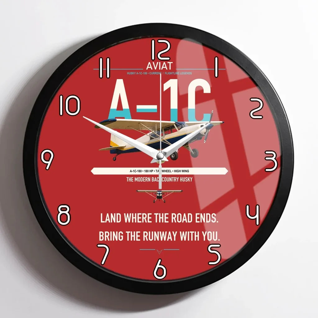 Aviat Husky A-1C-180 design on red framed wall clock