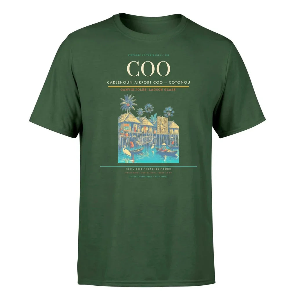 Cadjehoun Airport (COO) T-Shirt single-side front print in Dark Green | cadjehoun-airport-coo-double-side-t-shirt