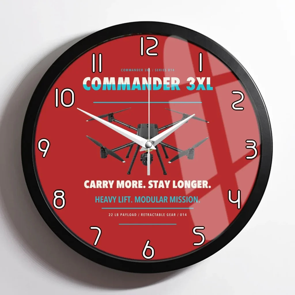 Draganfly Commander 3XL design on red framed wall clock