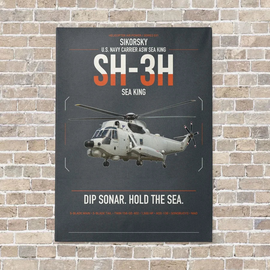 Sikorsky SH-3H Sea King vertical canvas print - no frame - gray background