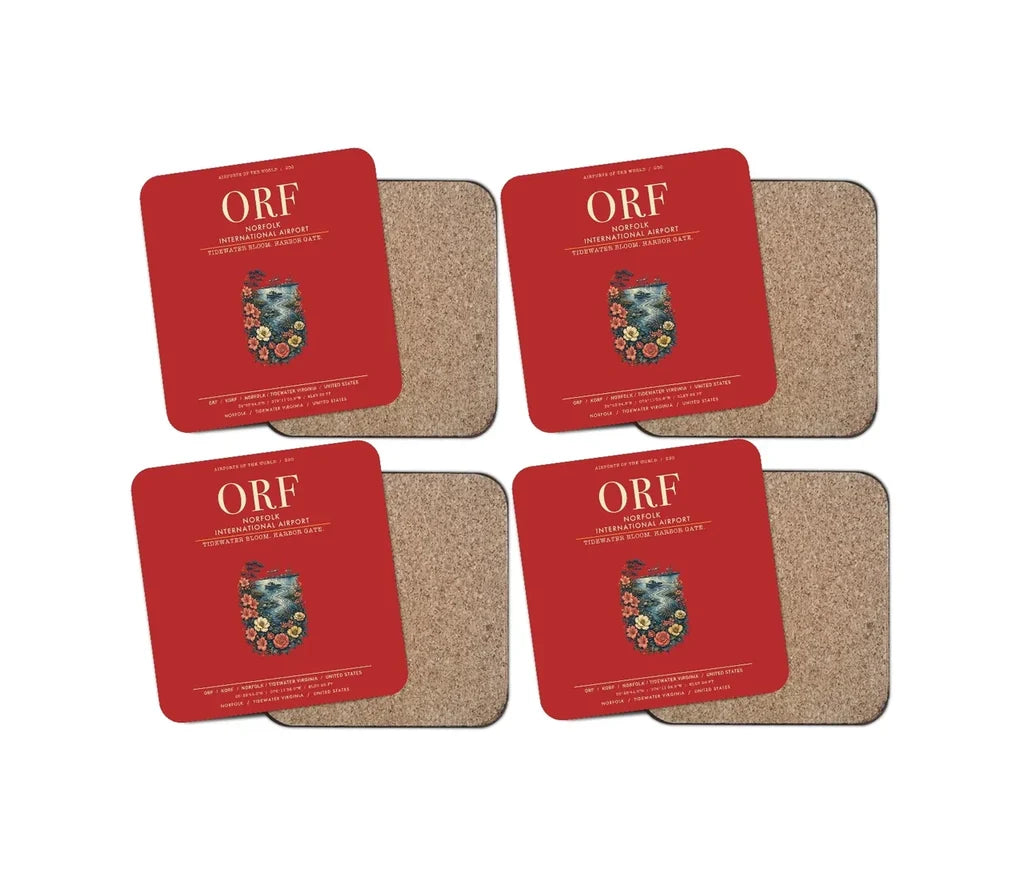 Norfolk International Airport (ORF) design on red 4 pieces set coaster
