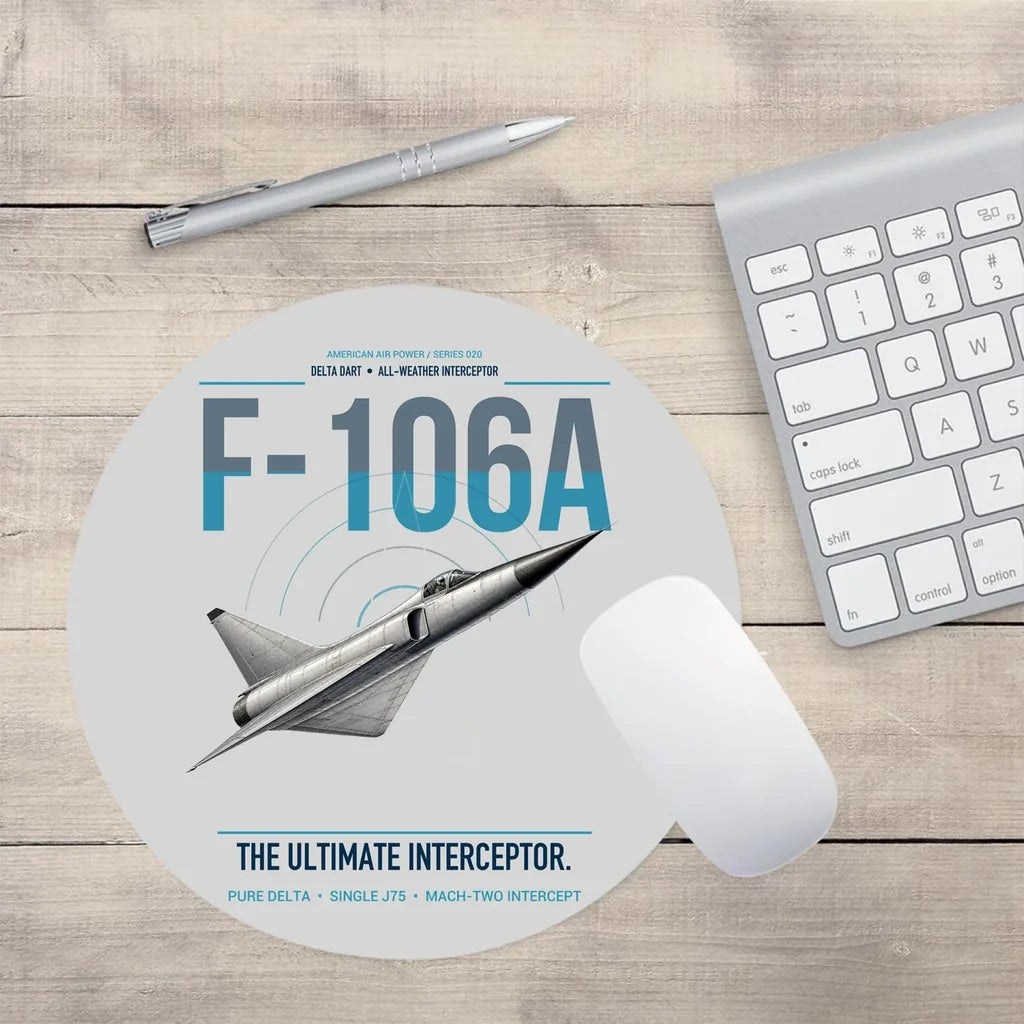 F-106A Delta Dart design on light gray round mouse pad