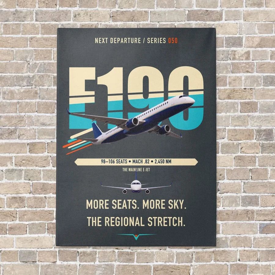 Embraer E190 vertical canvas print - no frame - gray background