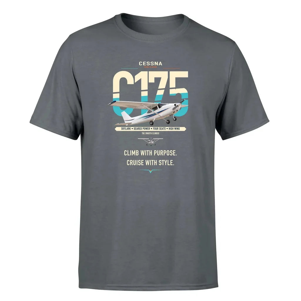 Cessna 175 Skylark design on gray t-shirt, single-side print