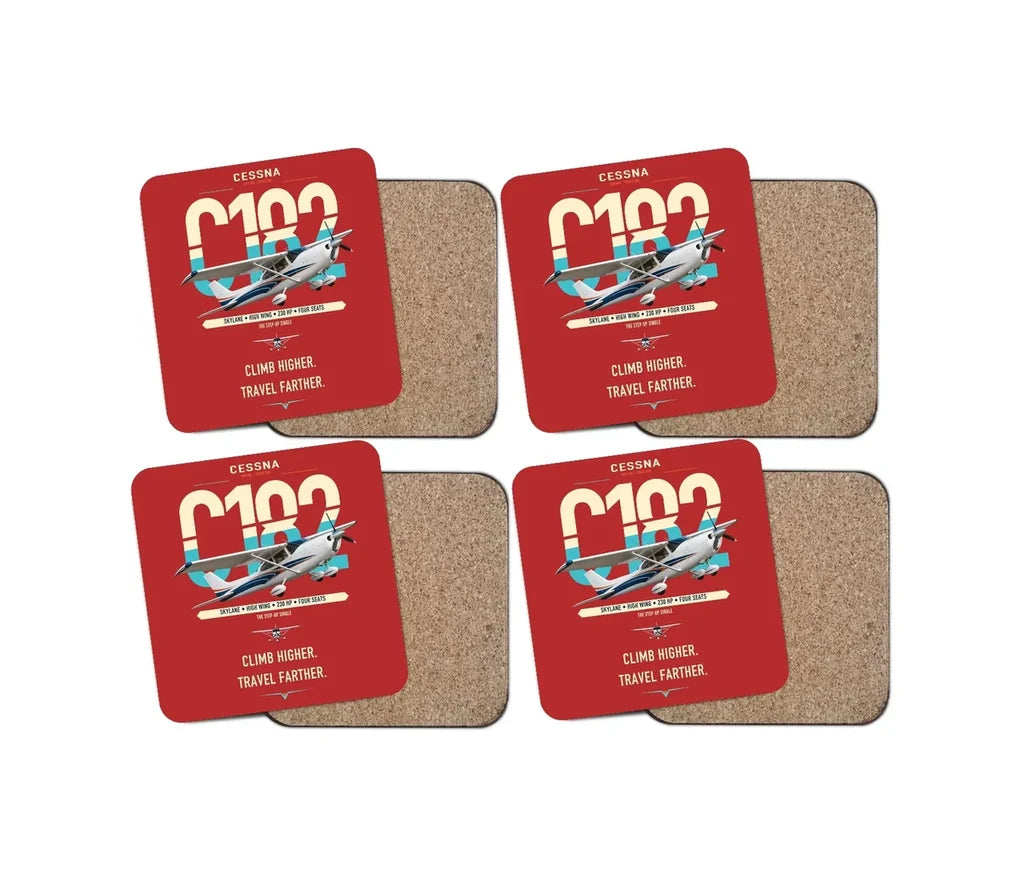 Cessna 182 Skylane design on red 4 pieces set coaster