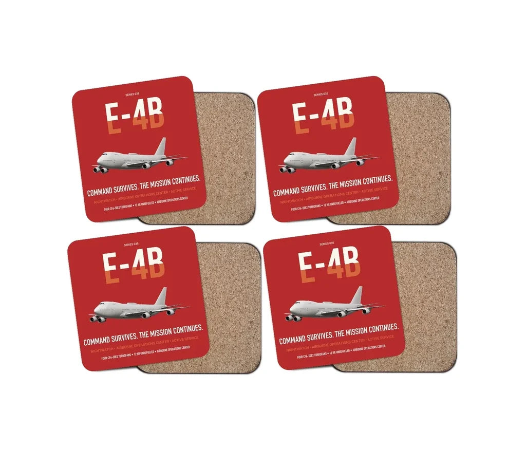 E-4B Nightwatch design on red 4 pieces set coaster