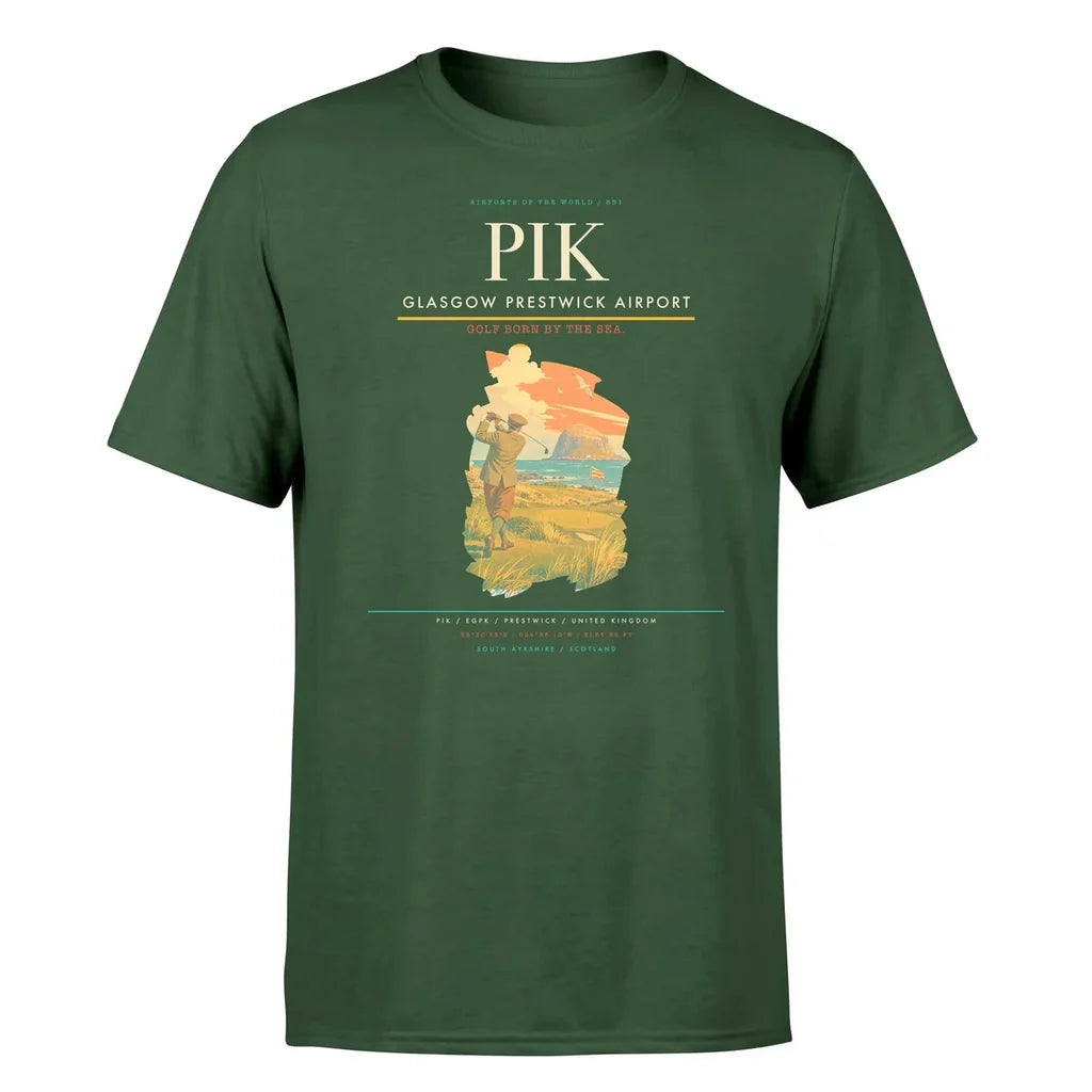 Glasgow Prestwick Airport (PIK) T-Shirt single-side front print in Dark Green | glasgow-prestwick-airport-pik-double-side-t-shirt