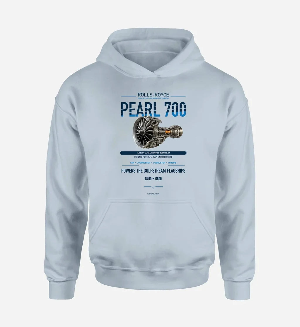 PEARL 700 design on light blue hoodie single side