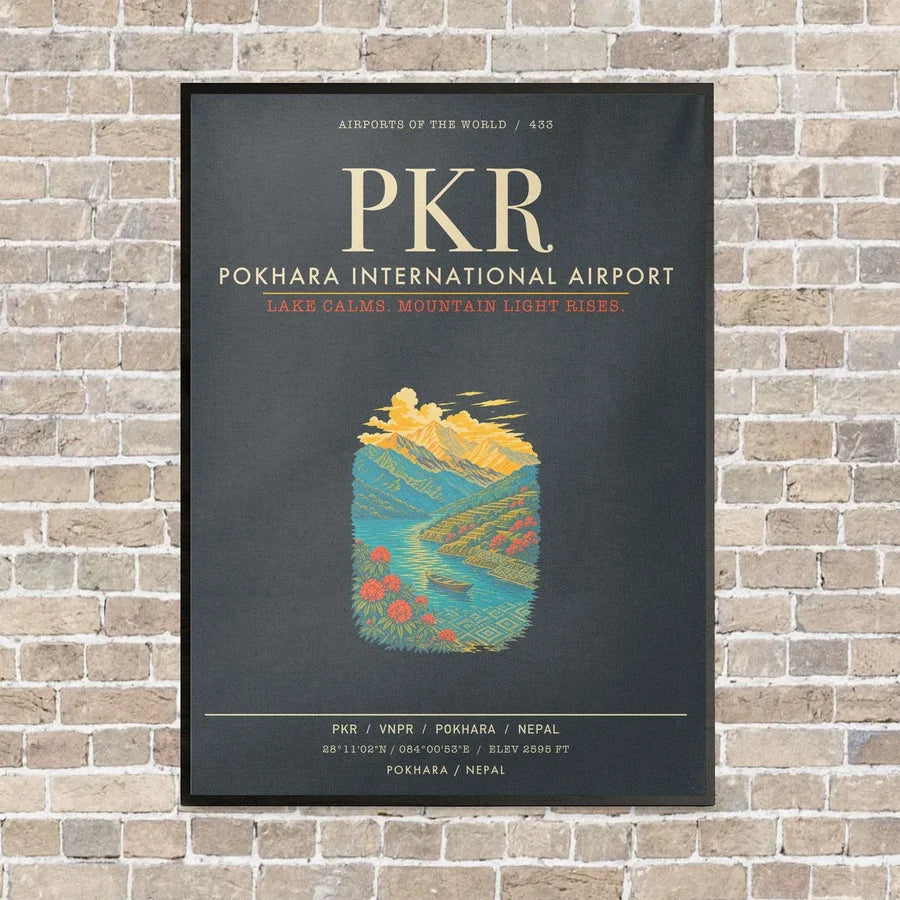 Pokhara International Airport PKR - Canvas Framed - Gray