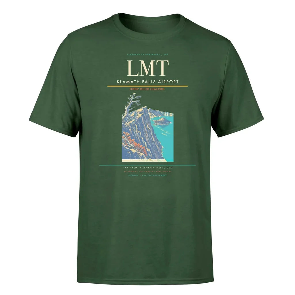 Klamath Falls Airport (LMT) T-Shirt single-side front print in Dark Green | klamath-falls-airport-lmt-double-side-t-shirt