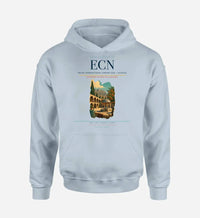 Thumbnail for Ercan International Airport (ECN) design on light blue hoodie single-side print