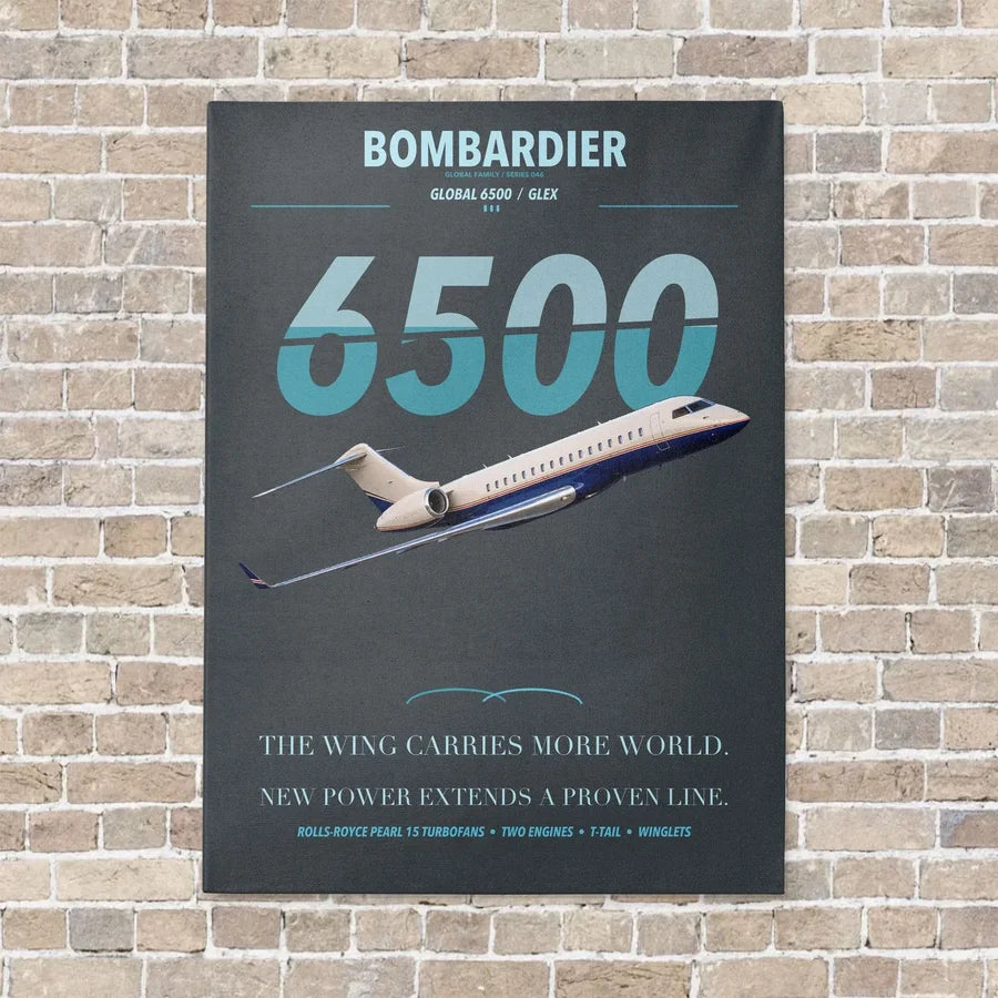 Bombardier Global 6500 vertical canvas print - no frame - gray background
