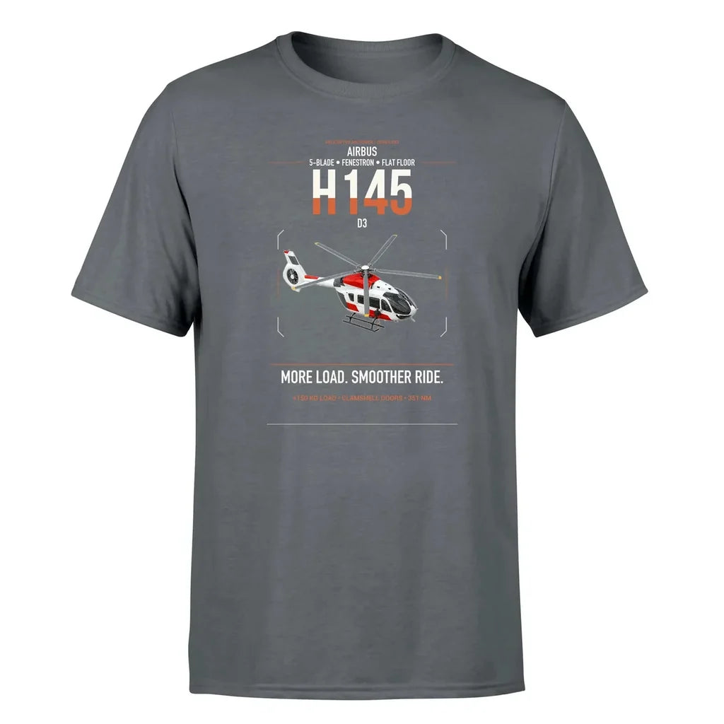 Airbus H145 D3 design on gray t-shirt, single-side print
