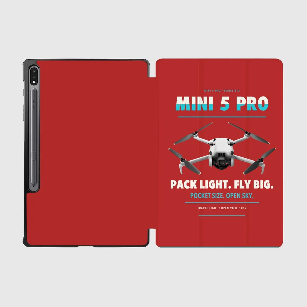 DJI Mini 5 Pro design on red samsung tablet tablet case