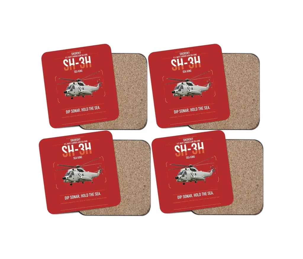 Sikorsky SH-3H Sea King design on red 4 pieces set coaster