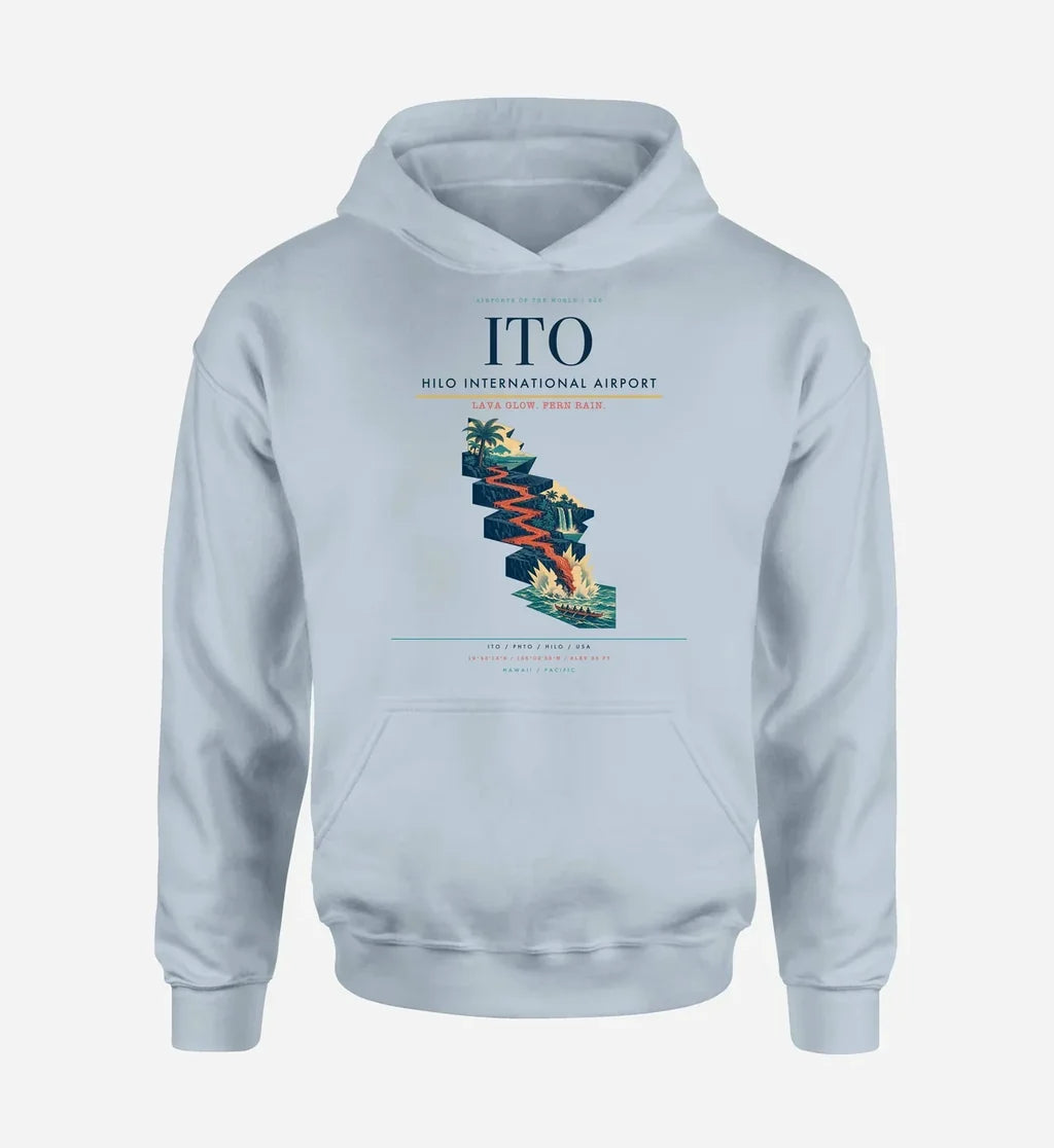 Hilo International Airport (ITO) design on light blue hoodie single-side print