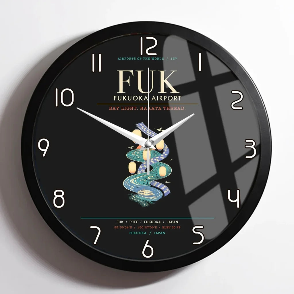 Fukuoka Airport FUK - Hakata Lantern Bay Weave Wall-Clock Framed - Black