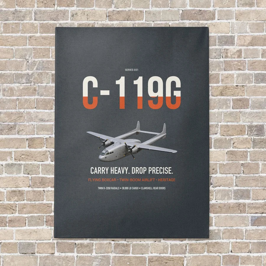 C-119G Flying Boxcar vertical canvas print - no frame - gray background