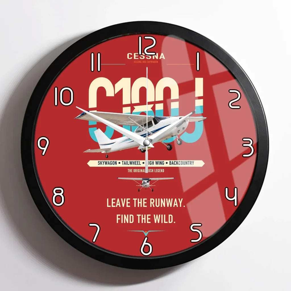 Cessna 180J Skywagon design on red framed wall clock