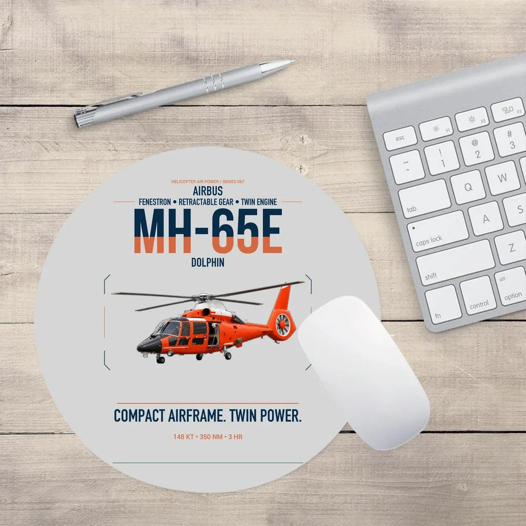 Airbus MH-65E Dolphin design on light gray round mouse pad