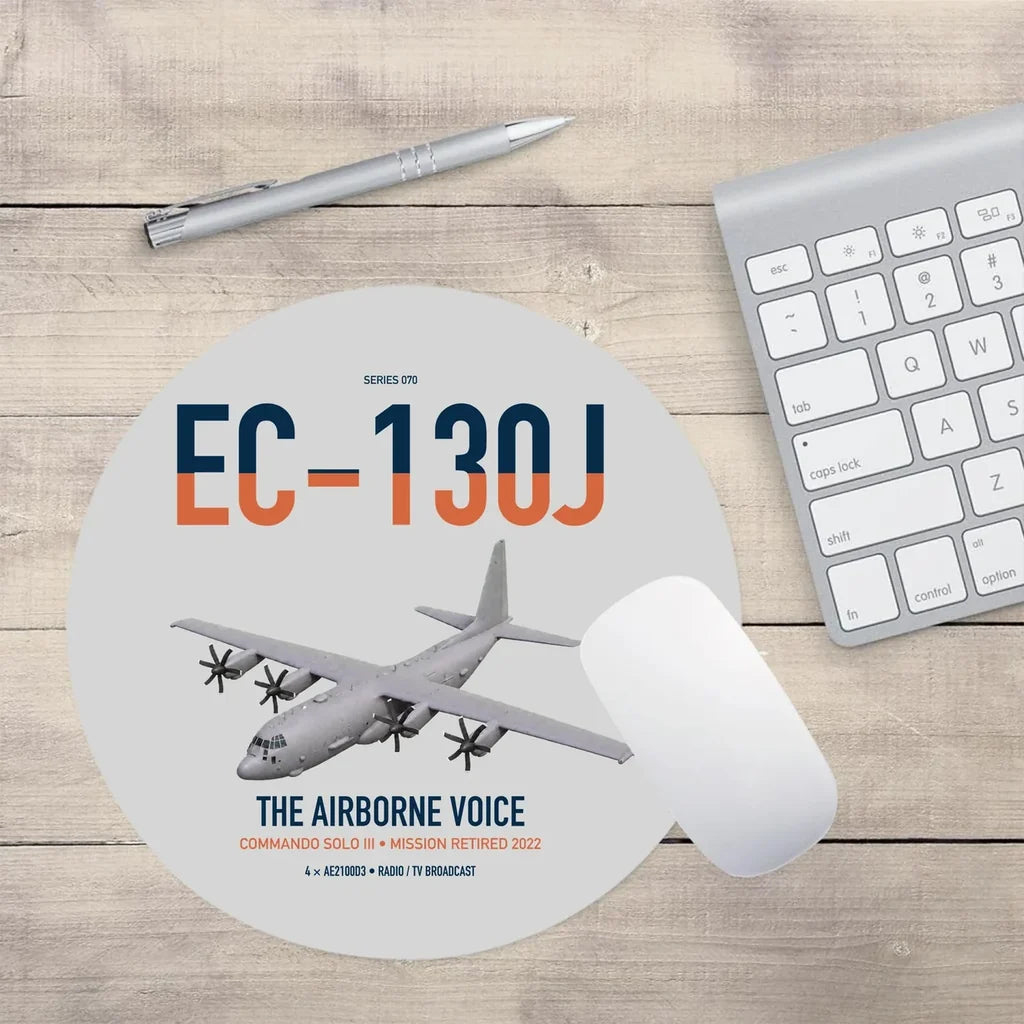 EC-130J Commando Solo III design on light gray round mouse pad