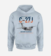 Thumbnail for C-27J Spartan design on light blue double-side hoodie, single-side print