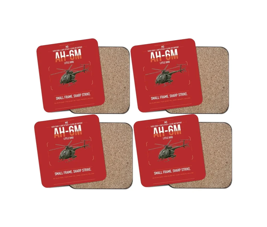MD AH-6M Little Bird design on red 4 pieces set coaster