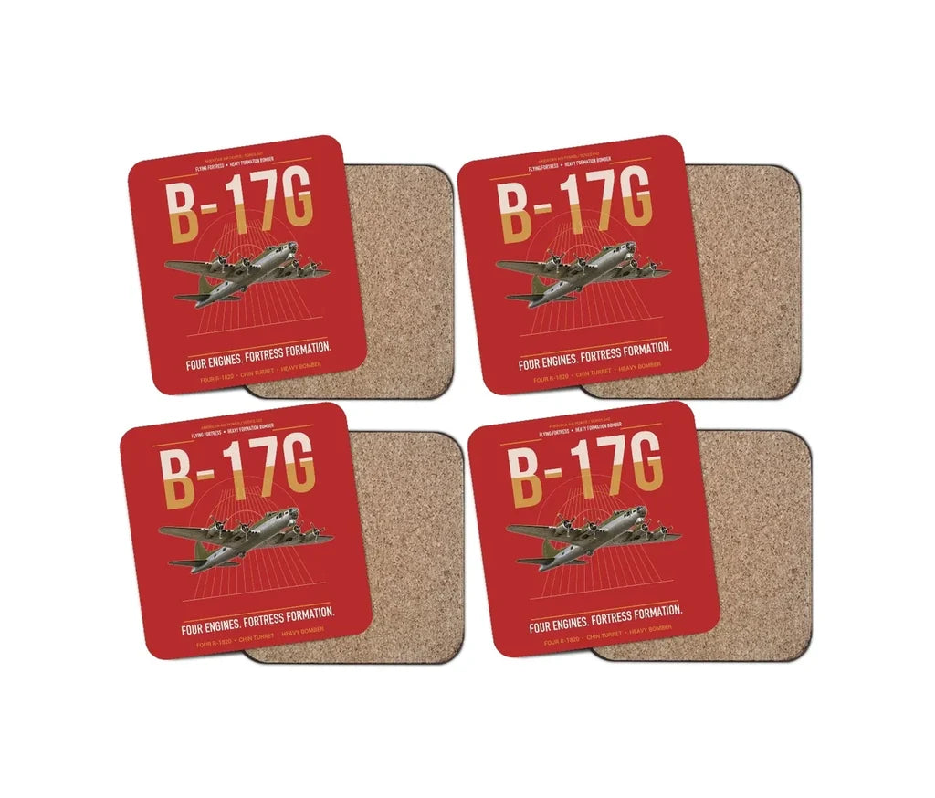 B-17G Flying Fortress design on red 4 pieces set coaster