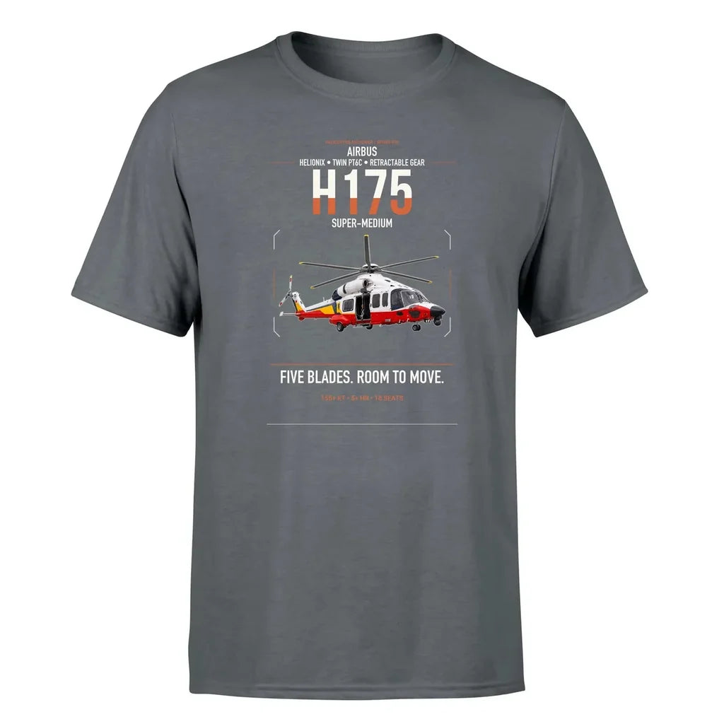 Airbus H175 design on gray t-shirt, single-side print