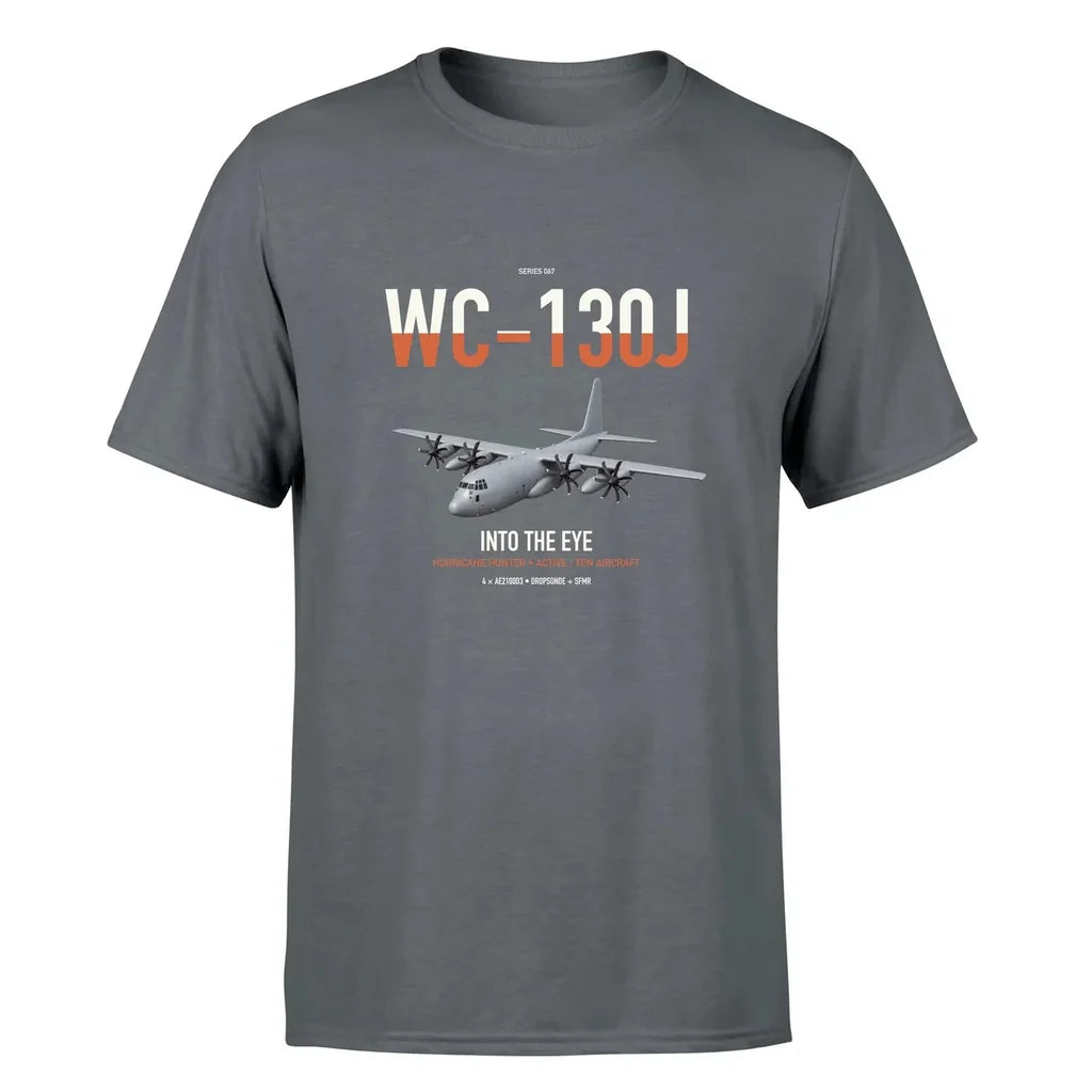 WC-130J Hurricane Hunter design on gray double-side t-shirt, single-side print