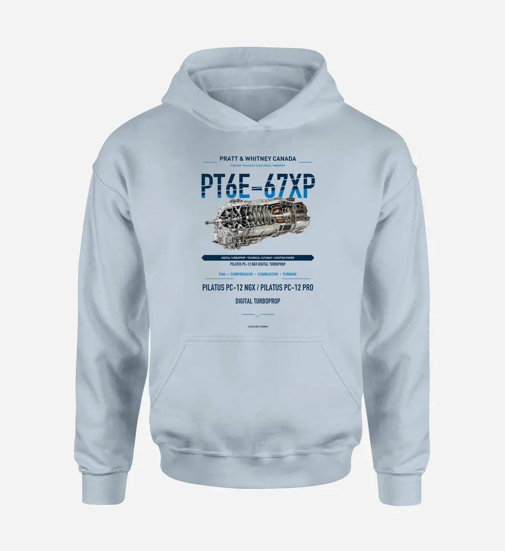 PT6E-67XP design on light blue hoodie single side