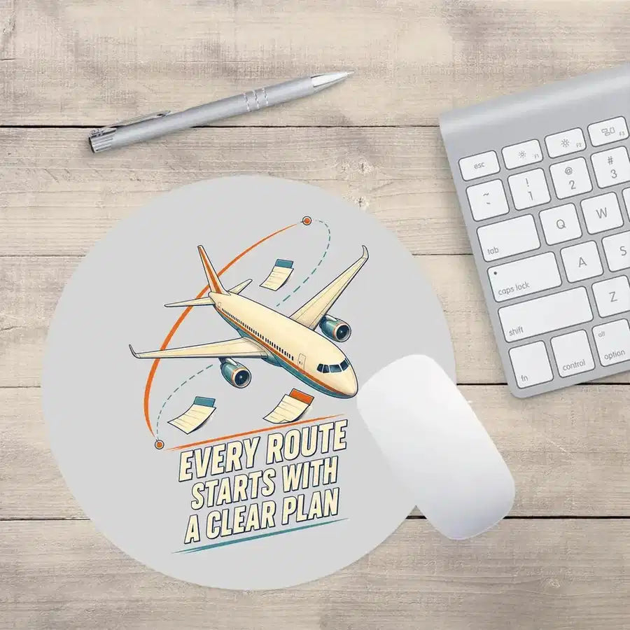Every Route Starts With A Clear Plan design on light gray round mouse pad