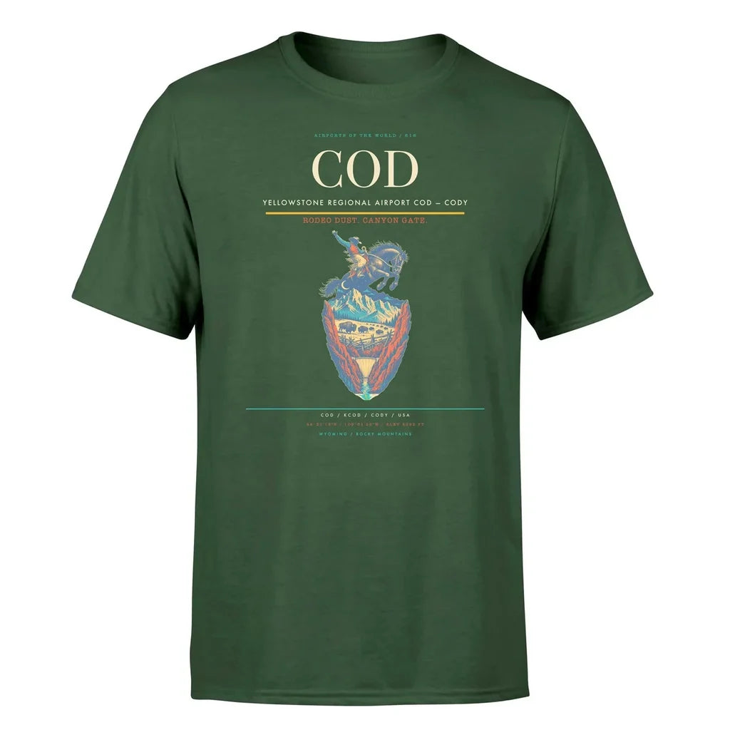 Yellowstone Regional Airport (COD) T-Shirt single-side front print in Dark Green | yellowstone-regional-airport-cod-double-side-t-shirt