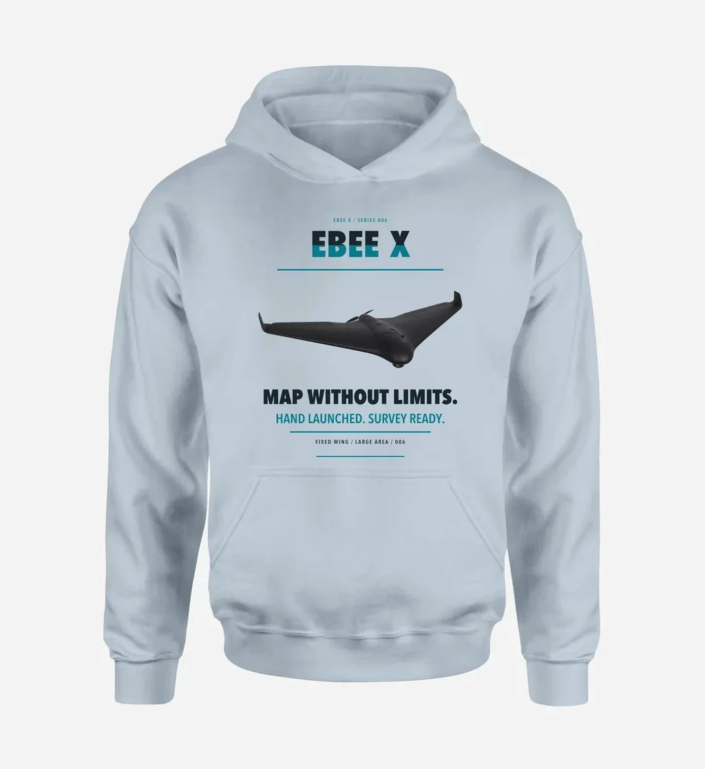 AgEagle eBee X design on light blue hoodie single side