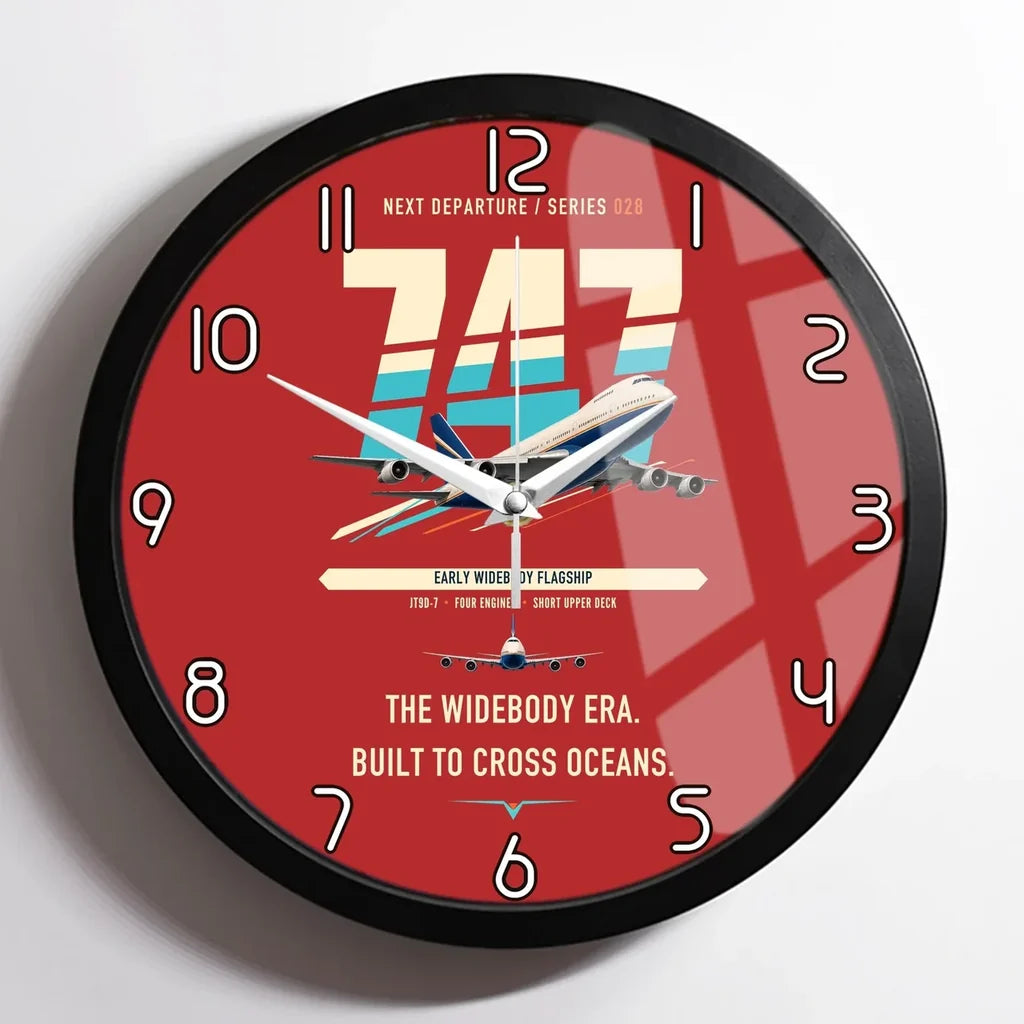 Boeing 747-200B design on red framed wall clock