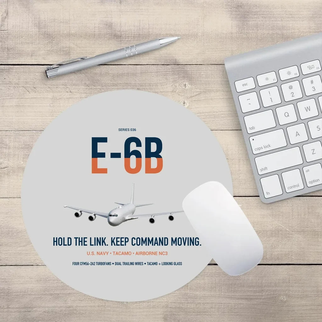 E-6B Mercury design on light gray round mouse pad