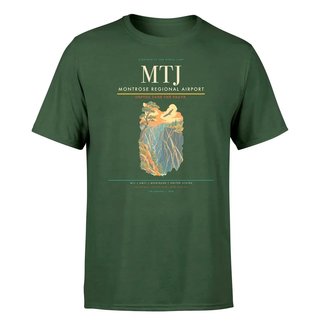 Montrose Regional Airport (MTJ) T-Shirt single-side front print in Dark Green | montrose-regional-airport-mtj-double-side-t-shirt