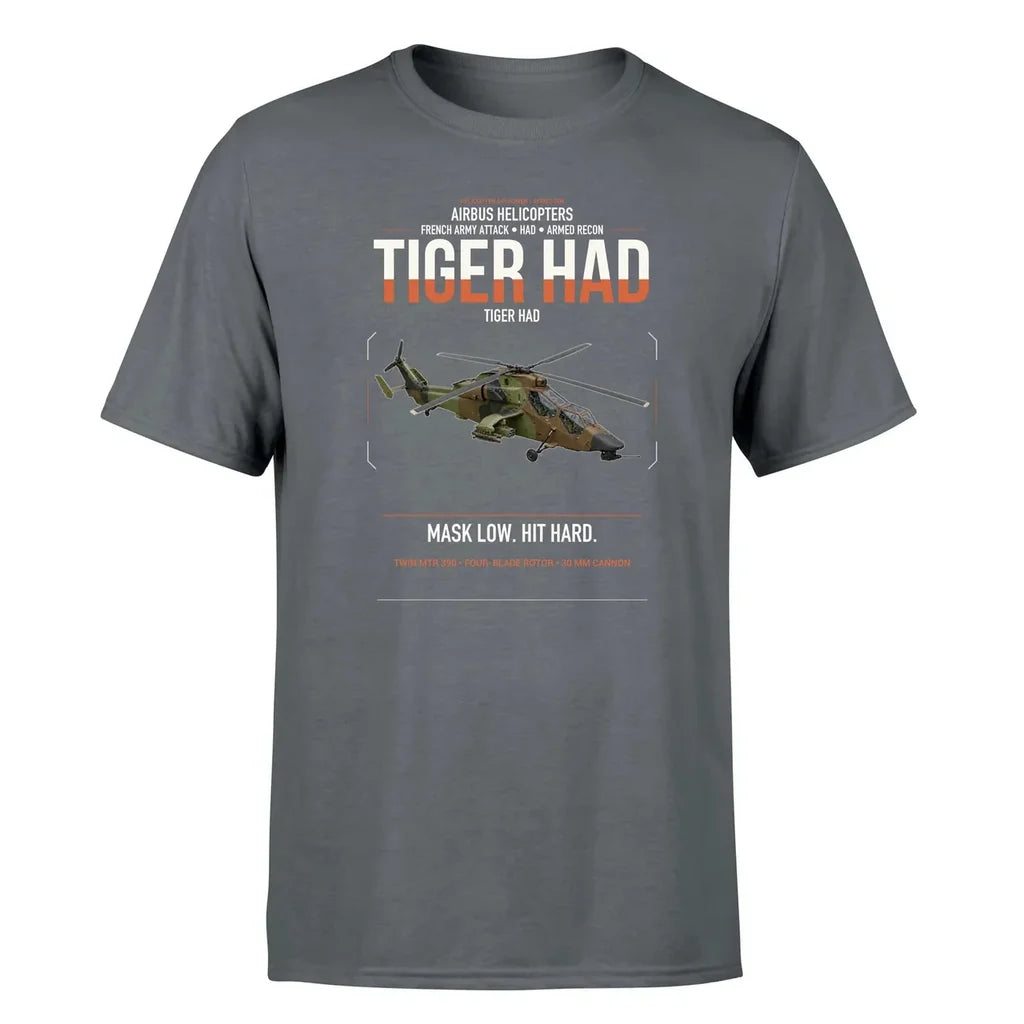 Airbus Helicopters Tiger HAD design on gray t-shirt, single-side print