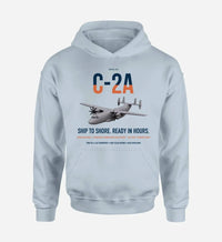 Thumbnail for C-2A Greyhound design on light blue double-side hoodie, single-side print